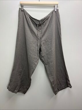 Eileen Fisher 100% Irish Linen Pants Gray Pull On Cropped Coastal Lagenlook  XL